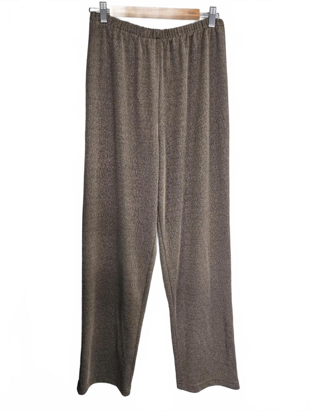 Women's Brown Knit Elastic-Waist Wide-Leg Pants